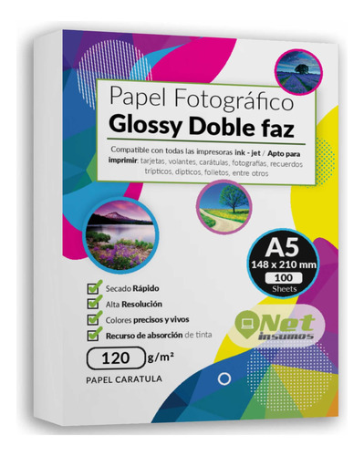 Papel Fotográfico A5 Glossy 120 Gr Pack 100 Hojas