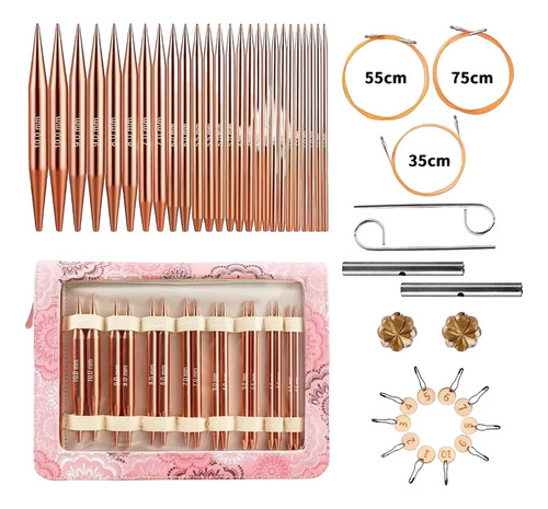 Hermoso Set De Agujas O Palillos Intercambiables Rose Gold.