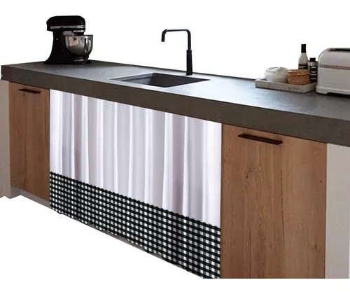 Cortina de Cocina Bajo Mesada en Tela Panama Cuadrille 80x150 cm