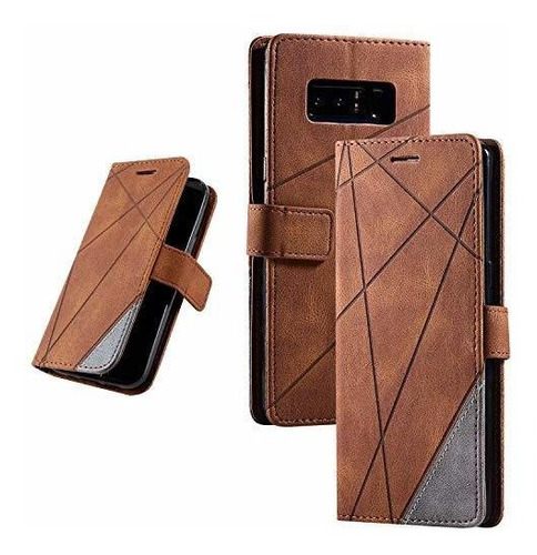 Samsung Galaxy Note 8 6.3  Marrón Pu Cuero Flip Wallet Phon