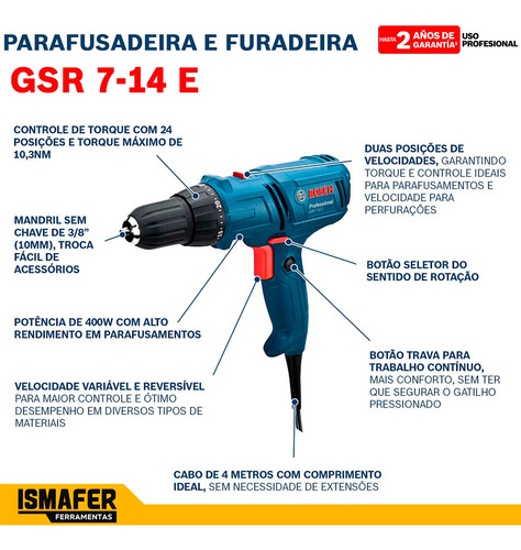Parafusadeira Elétrica 10mm Gsr 7-14e 110v Bosch + Kit Xline
