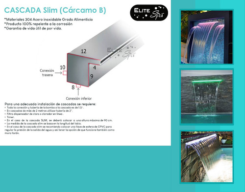 Cascada Para Alberca Slim (cárcamo B/1.5)(2.40 M Luz Led)