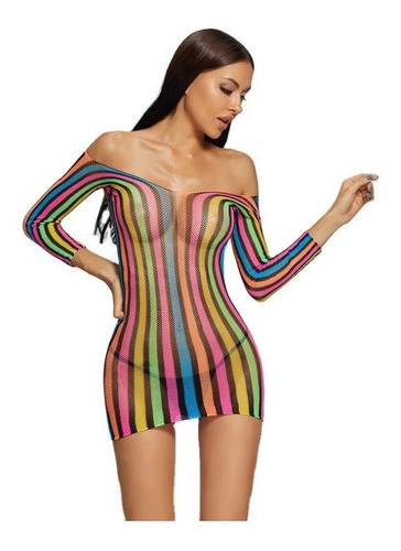 Cosplay Vestido Malla Multicolor Arcoiris