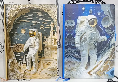 Agendas Cuadriculadas Astronautas 3d Con Portaesferos
