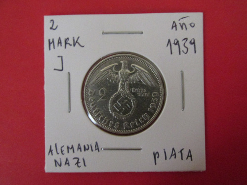 Moneda Alemania Nazi 2 Mark De Plata Tercer Reich 1939