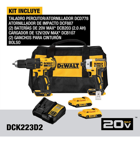 Combo Rotomartillo + Atornillador 20v Bl Dewalt Dck223d2-b3