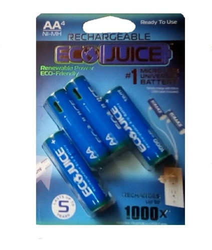 Imagen 3 de 3 de Pilas Baterias Aa Recargables Micro Usb 4 Unidades Tienda