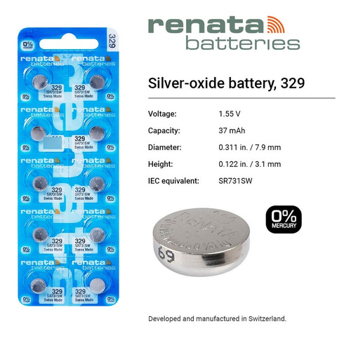 Pila Batería Renata 329 (sr731sw) 1.55v Original Pack X 10