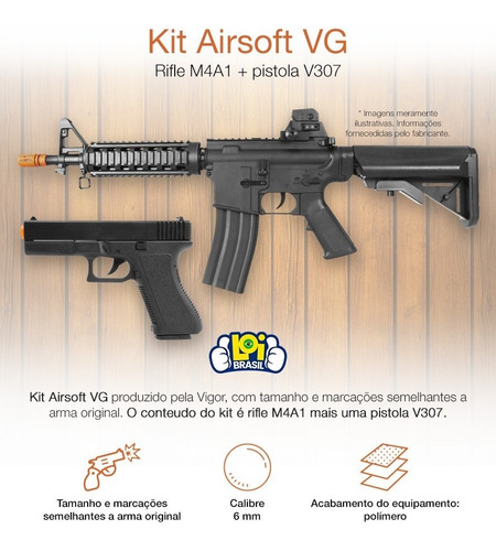 Rifle M4a1 + Pistola Airsoft Vigor V307 + Esferas 0,12g Loi