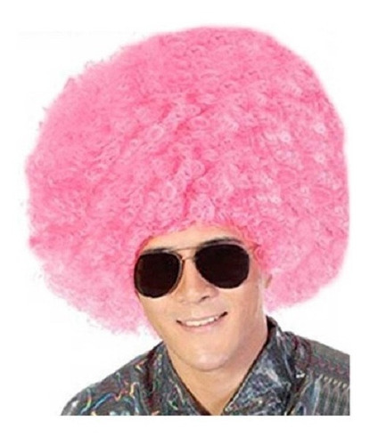 Peluca Super Afro Cotillon Carioca Cumple Boda 15 Hippie Color Rosa