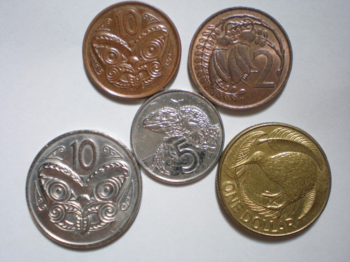 5 Monedas Nueva Zelanda One Dollar 10-5-2 Cents