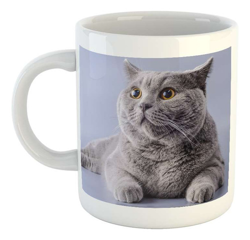 Taza Ceramica Gato Gris Tierno Perfil Acostado