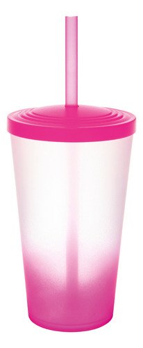 06 Copos Acrilico Degradê 550ml 6pcs Canudo Tampa Resistente Cor Rosa