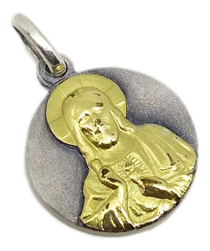 Medalla Sagrado Corazón De Jesús - Plata  Y Oro - 18mm