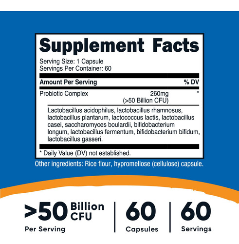 Nutricost Probiotic Complex 180 Cápsulas 50 Mil Millones Ufc