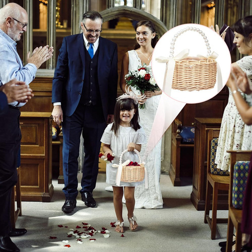 Wyq Cesta De Mimbre Para Niñas Con Flores Para Bodas, Cesta