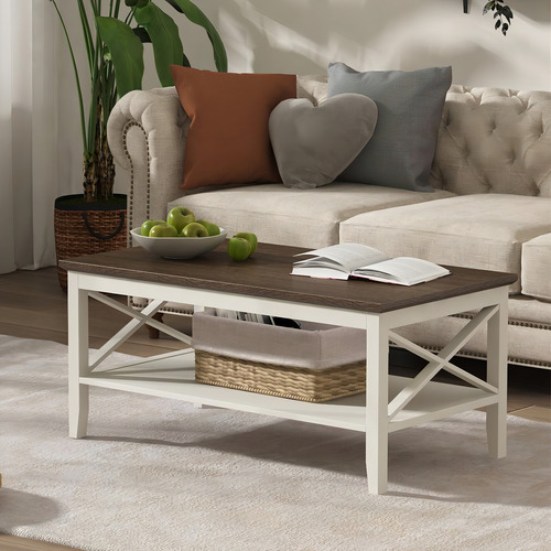 Mesa De Café De Madera Con Patas Gruesas Y Almacenaje Oxford