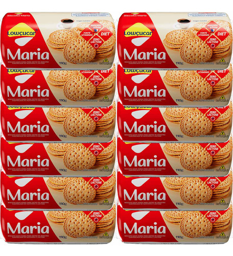 Biscoito Maria Lowçucar Zero Lactose Diet 110g Kit Com 12