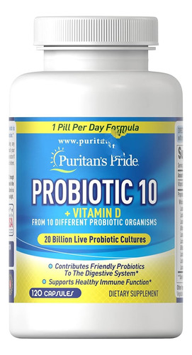 Puritan's Pride Probiotic 10 Con Vitamin D 120cp