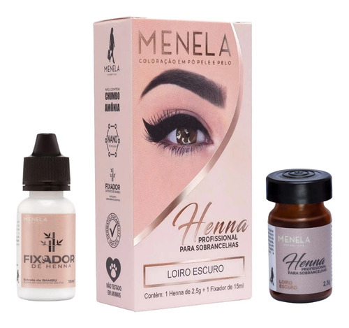 Kit Rosa Sobrancelha Henna Menela Com Palito Anel Paquímetro Cor Loiro Escuro