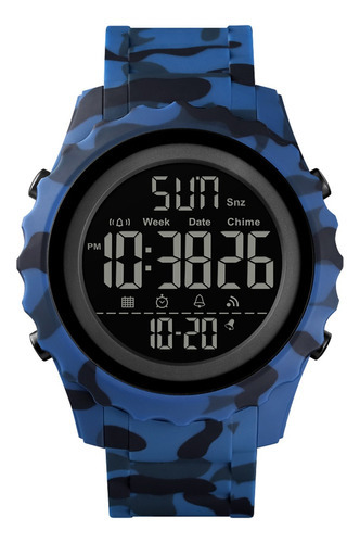 Imagen 2 de 8 de Reloj Hombre Burk 1624 Original Eeuu Sumergible Digital Luz Color De La Malla Azul Militar