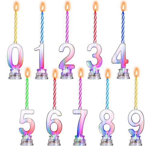 Conjunto De 10 Velas De Número De Cumpleaños Multicol...