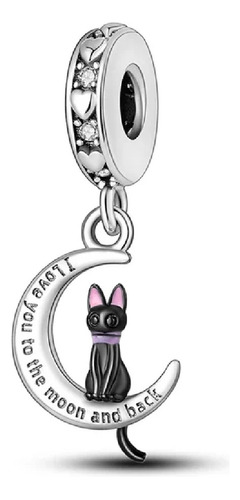 Charm 100% Auténtica Plata925 Gato Negro Media Luna Circones