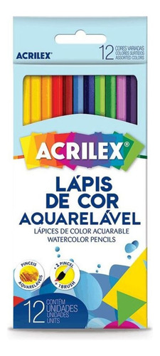 Lapis De Cor Aquarelavel 12 Cores + Pincel Acrilex