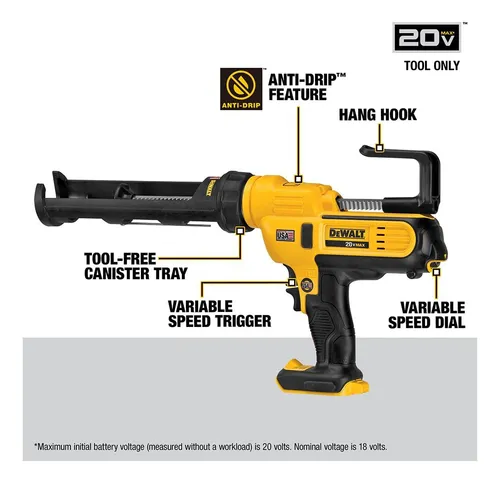 Pistola De Calafateo Dewalt De 20 V Como Máximo, Inalámbrica