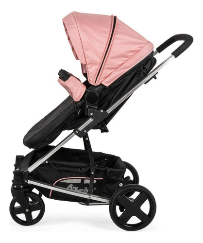 Carriola De Viaje Para Bebe Plegable Ligera Con Portabebe Color Rosa Chasis Negro