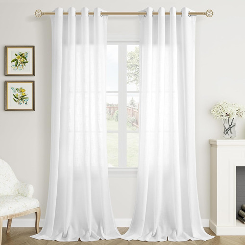 Cortinas De Lino Blanco De 84 Pulgadas De Largo Para Sala De