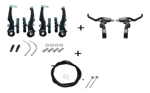 Freio V-brake Para Bicicleta C/ Manete Alumínio Preto 