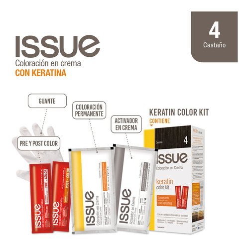 Issue Kit Tintura En Crema Keratin Color Tono 4 Castaño