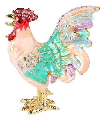 Cul Caja Bisuteria Gallo Rosa Esmaltado Bisagra Mano