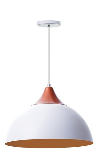 Lustre Pendente Meia Lua 30cm C/ Chapéu Alumínio Decorações Estrutura Branco Com Topo Cobre