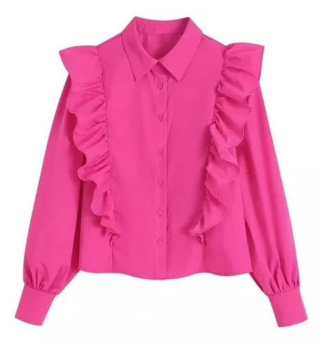 Camisa Blusa Social Feminina Elegante Chique Lisa Babado J63