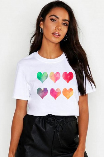 Polera Dama Estampada 100%algodon Seis Corazones Colores 320