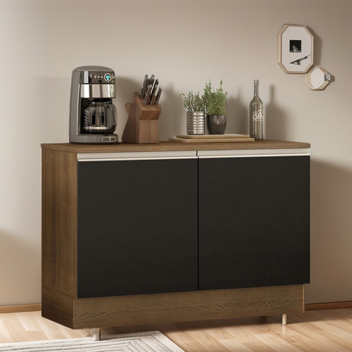 Gabinete Bajo Bufetera Madesa Glamy 120cm Con Encimera Mn Color Marrón/Negro