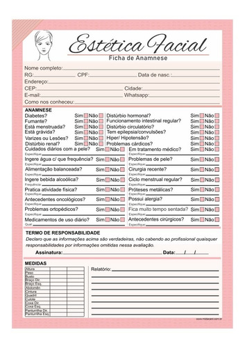 Imagem 2 de 4 de Ficha Anamnese Estética Facial + Cuidados Cliente C/100fls
