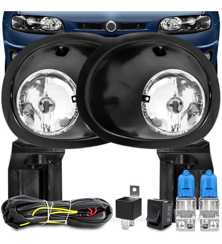 Kit Farol Milha Fiat Brava 99 00 01 02 03 Moldura Auxiliar