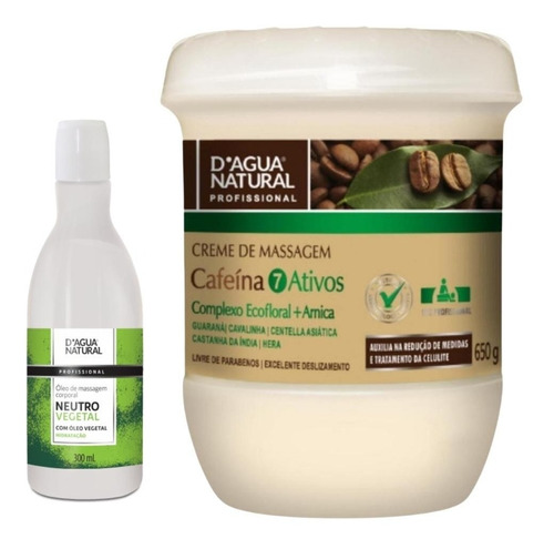  Kit 2un Óleo Neutro Vegetal Creme De Massagem Cafeína