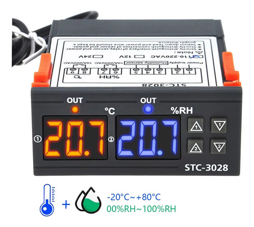 Termostato Digital Stc-3028, 12 V, Termómetro Higrómetro Tem