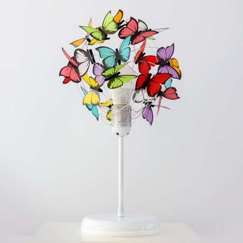 Velador Y Pantalla Mariposas Multicolores Nena De Diseño