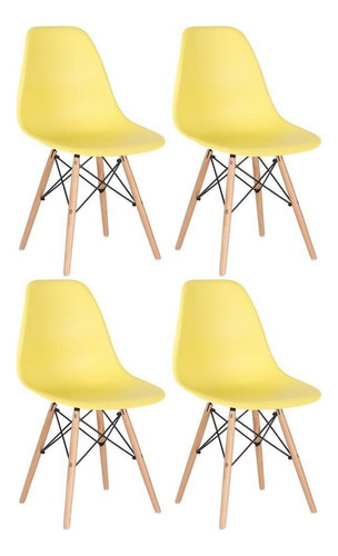 4  Cadeiras Charles Eames Wood  Dsw   Eiffel Cor Da Estrutura Da Cadeira Amarelo-claro