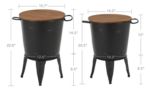 Mesa Auxiliar Rústica Con Tapa Redonda De Madera Juego De 2