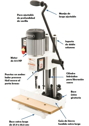 Imagen 2 de 6 de Taladro Escopleador Uso Rudo 3/4hp Shop Fox W1671 Carpintero
