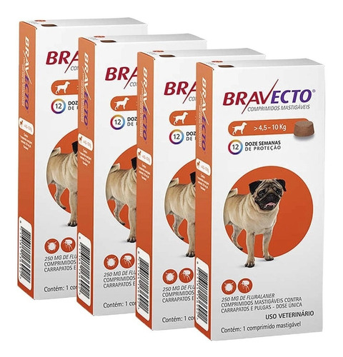 Kit 4 Bravecto Antipulgas Carrapato Cachorro 4,5 A 10kg