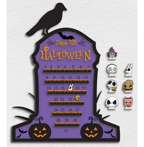 Cuenta Regresiva Calendario Halloween Cementerio En Madera