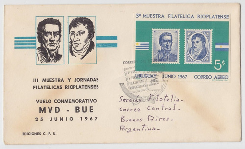 Dg- Uruguay Sobre Vuelo Mvdeo A Buenos Aires 1967