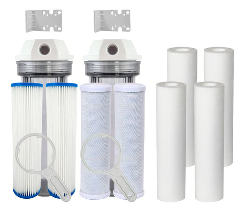 Kit 2 Carcaças 9 3/4 + 2 Plissado + 2 Carbon Block + 4 Pp Cor Transparente